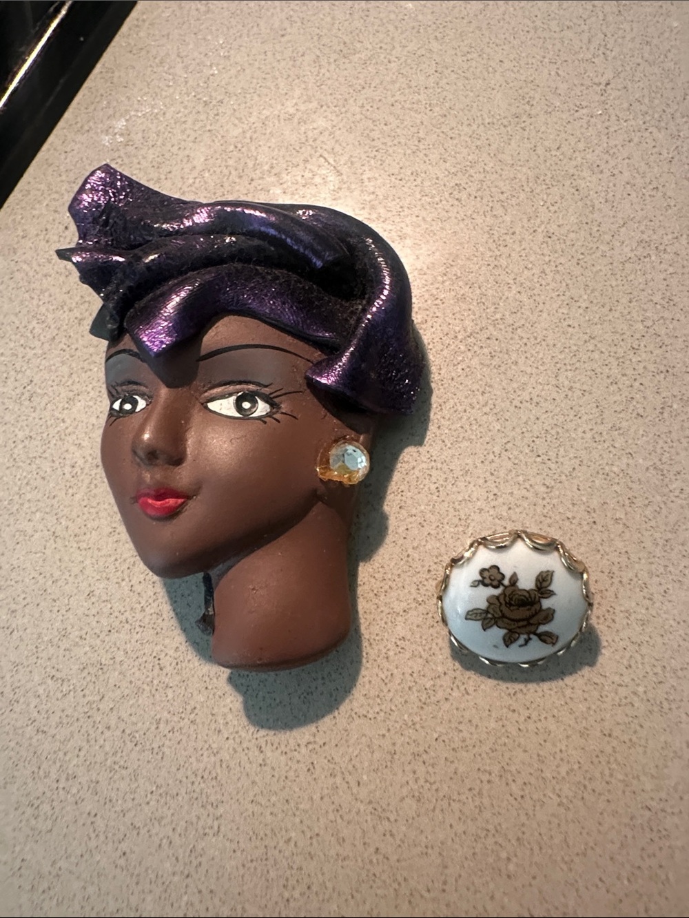 Unbranded Women’s Purple Headscarf Face Brooch with Sparkling Earring Accent